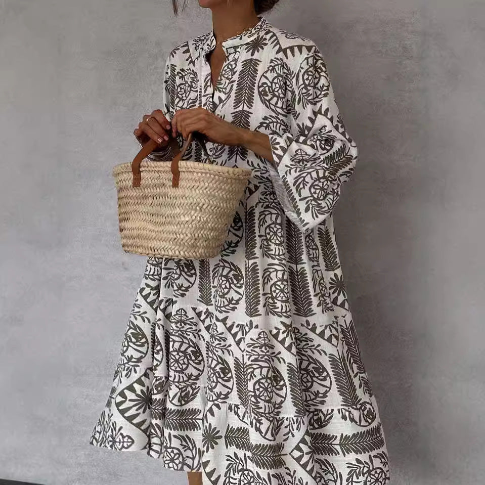 Dress Casual Printed 3/4 Sleeves Shirt Dress for Women by Ragazza