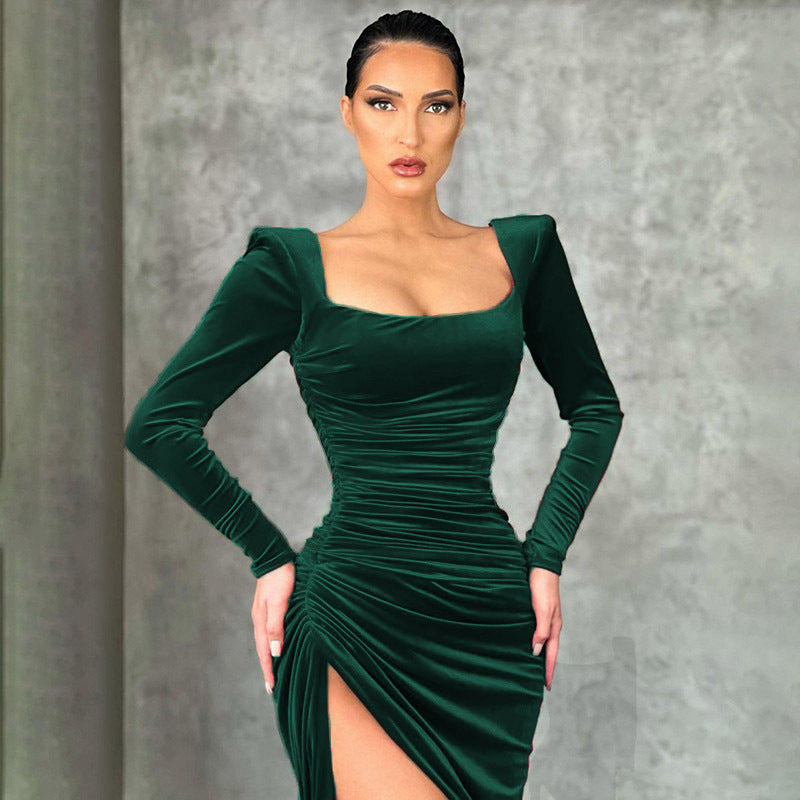 Women Clothing Winter Sexy Square Neck Fold High Waist Tuxedo Dress by Ragazza