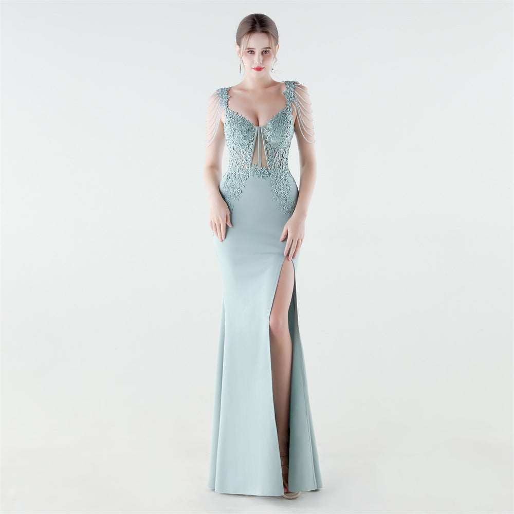 Heavy Industry Boning Corset Waist Binding Rhinestone Floral Evening Dress by Ragazza