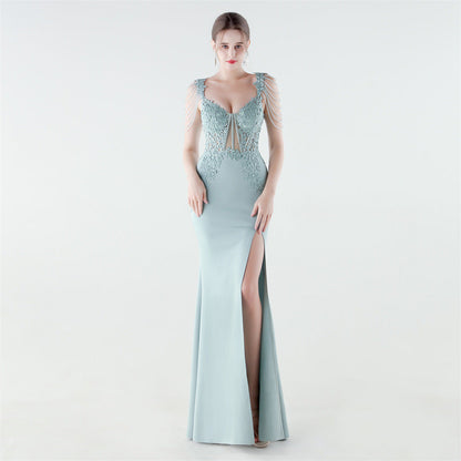 Heavy Industry Boning Corset Waist Binding Rhinestone Floral Evening Dress by Ragazza