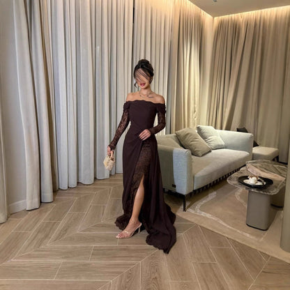 Spring Summer Women Clothing Tube Top Stitching Lace Long Sleeve Big Hem Elegance Retro Dress by Ragazza