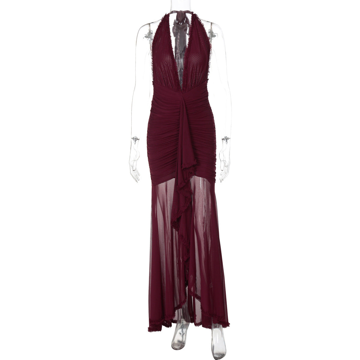 Summer Mesh Stitching Elegant Dress Maxi Dress V neck Halter Backless Sexy Dress Women by Ragazza
