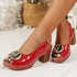 Metal Buckle Peep Toe High Heeled Sandals Women Thick Heel Lightweight Patent Leather Sandals  DestGlow