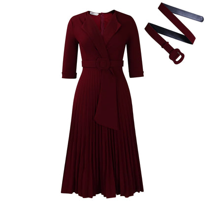 Autumn Winter Women Clothing Office Tailored Collar Pleat Waisted Dress by Ragazza