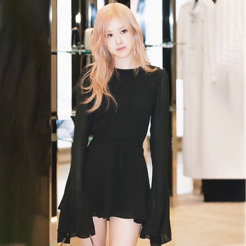 Fall Women Clothing Sexy Park Caiying Same Crew Neck Trumpet Long Sleeve Mesh Dress by Ragazza