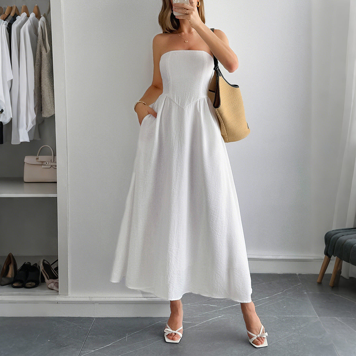 Women Clothing Summer Elegant Tube Top A line Dress by Ragazza