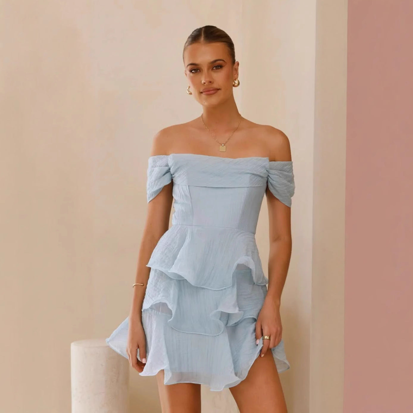 Summer Sexy Tube Top Backless Solid Color Tiered Dress by Ragazza
