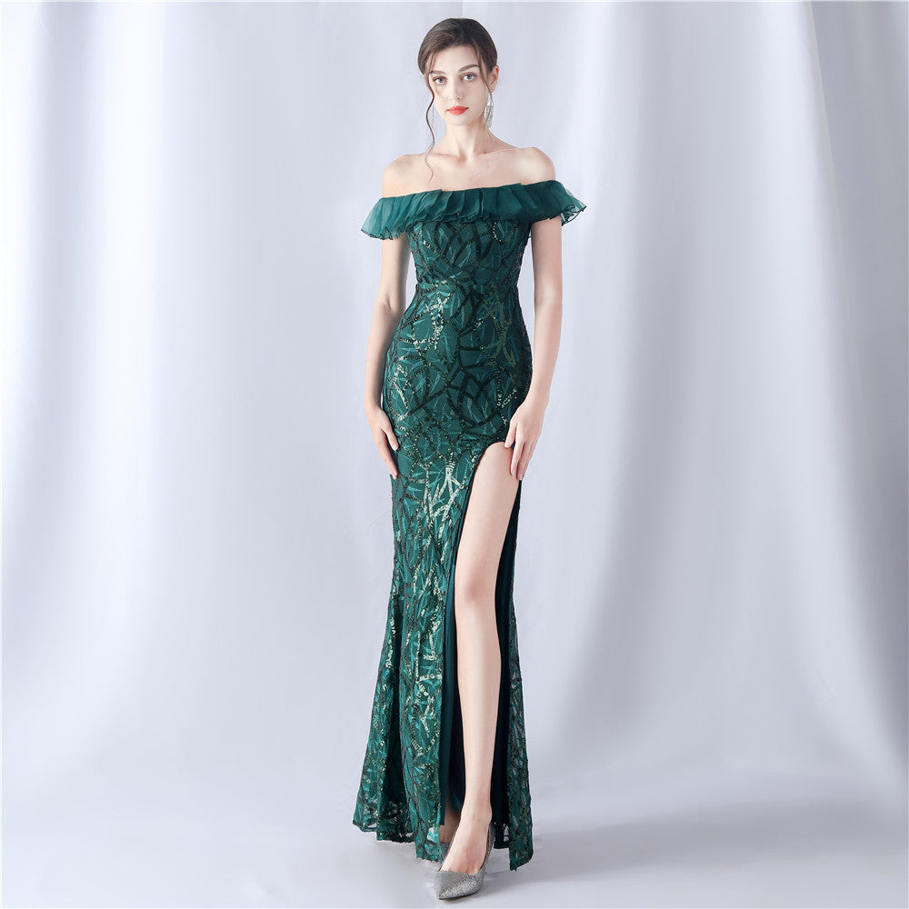 Fabric Sequin Combined With Embroidery Thread Heavy Craft Folding Organza Boutique Evening Dress by Ragazza