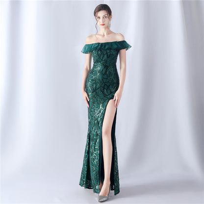 Fabric Sequin Combined With Embroidery Thread Heavy Craft Folding Organza Boutique Evening Dress by Ragazza