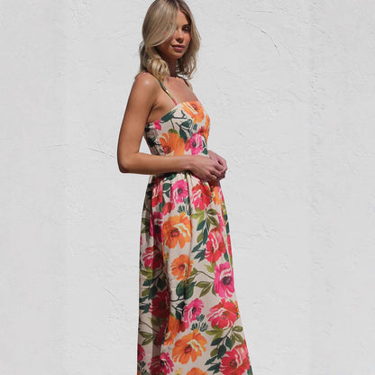 Dress Printed Slim Strap Dress Vacation A Swing Dress for Women by Ragazza