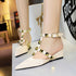French Wedge Pointed Toe Sandals Women Classic Rivet Design Buckle Comfortable Closed Toe Back Empty Shoes  DestGlow