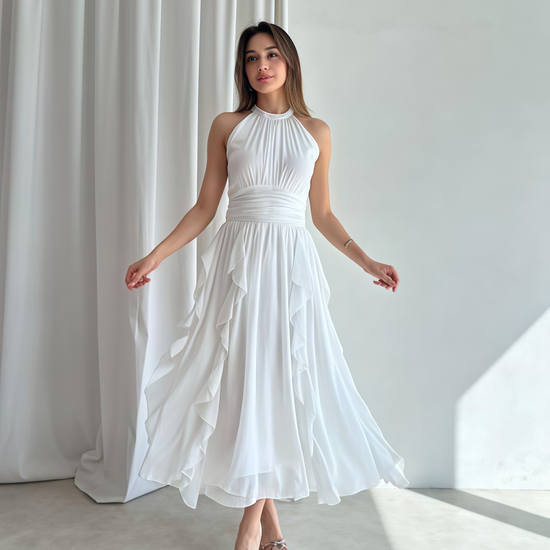Summer Women Clothing French Ruffled Waist Slimming Dress by Ragazza
