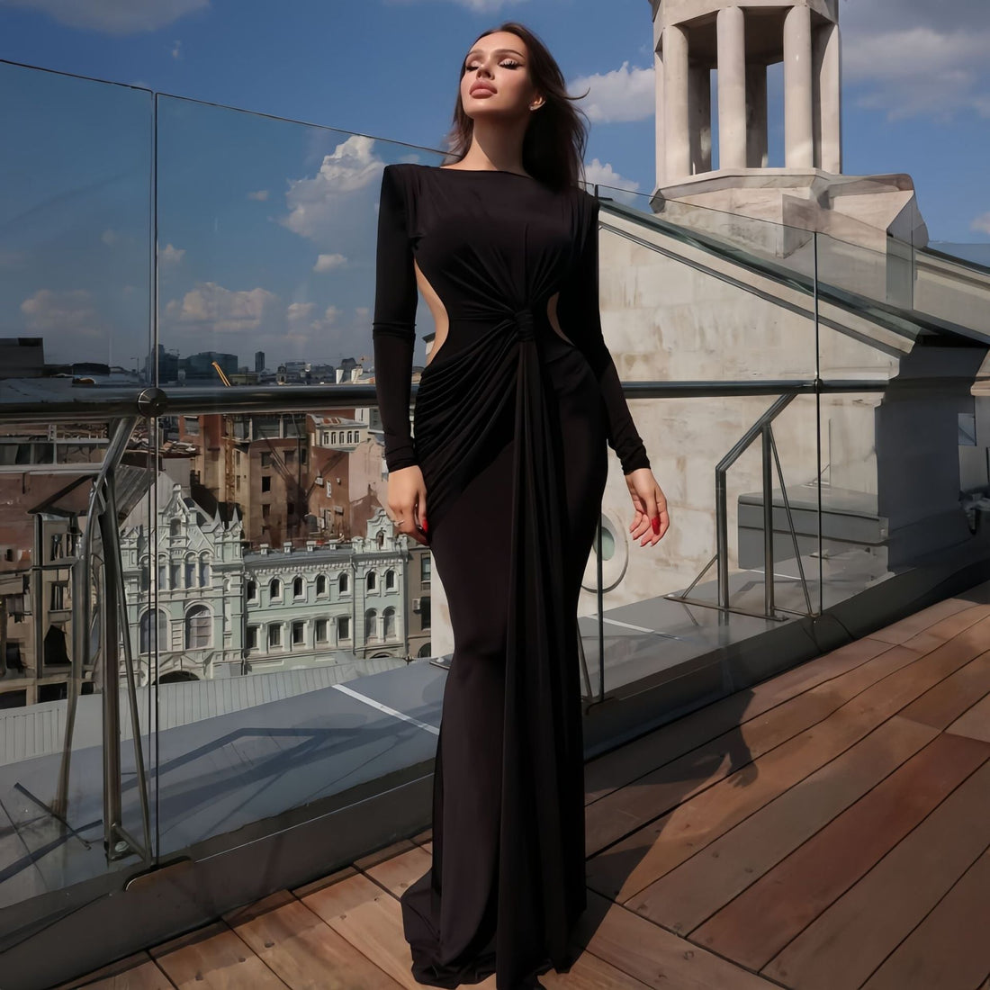 Women Spring Sexy Backless Ribbon Pleated Slim Dress by Ragazza