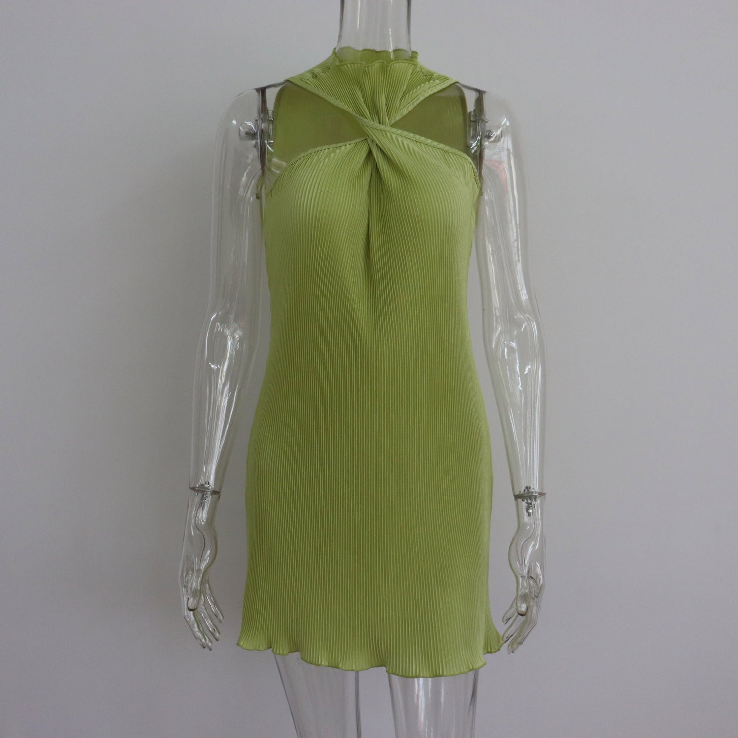 Round Neck Twisted off Shoulder Short Dress Women Summer Pleated Sexy Dress by Ragazza