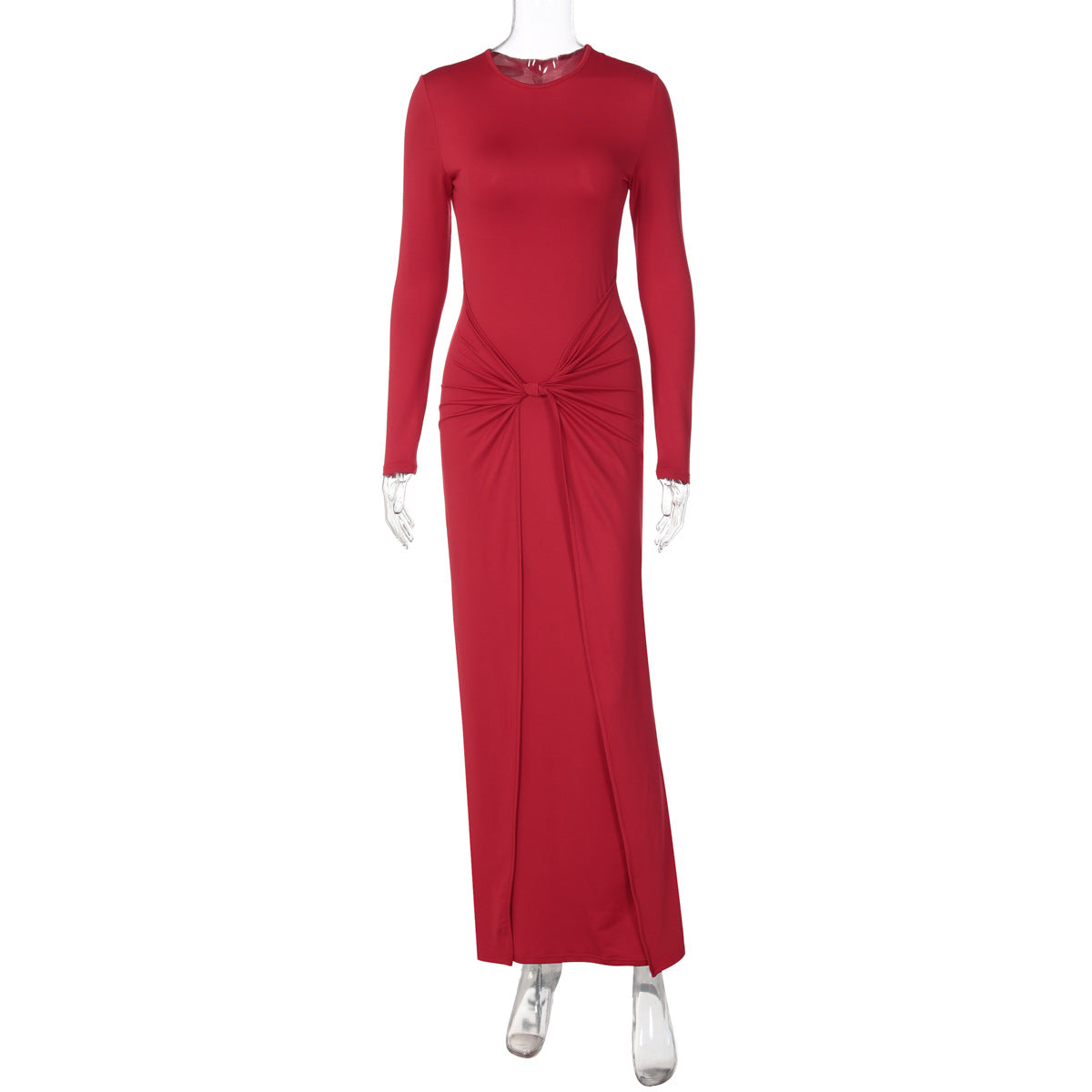 Women Clothing Winter Elegant Slim Twist Fold round Neck Long Sleeved Dress by Ragazza