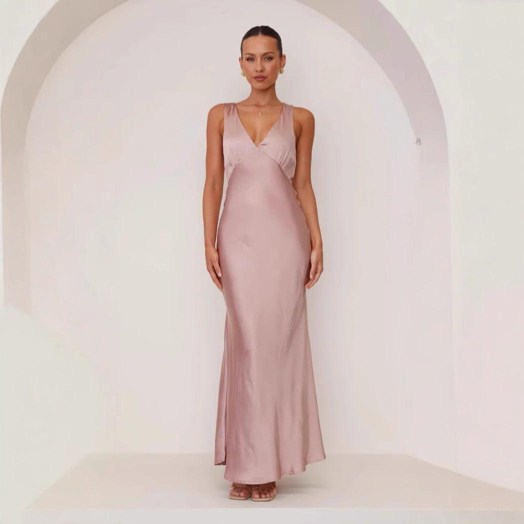 Women Dress Solid Color V neck Slim Fit Sexy Dress Evening Dress by Ragazza