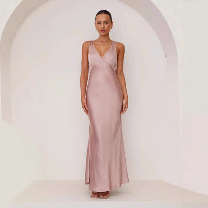 Women Dress Solid Color V neck Slim Fit Sexy Dress Evening Dress by Ragazza