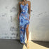 Pocket Collar Print Holiday Dress Spring Summer Sleeveless Split Maxi Dress by Ragazza