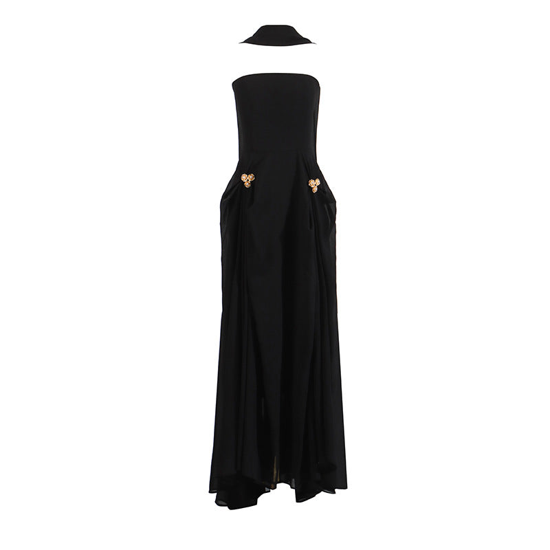 Elegant Autumn Slim Tube Top Twisted Buckle Ribbon Dress by Ragazza