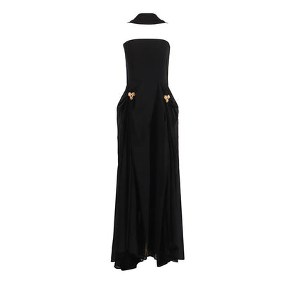 Elegant Autumn Slim Tube Top Twisted Buckle Ribbon Dress by Ragazza
