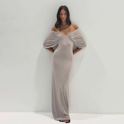 Spring Women Clothing Sexy off Neck Sleeve Slim Solid Color Maxi Dress Women  DestGlow