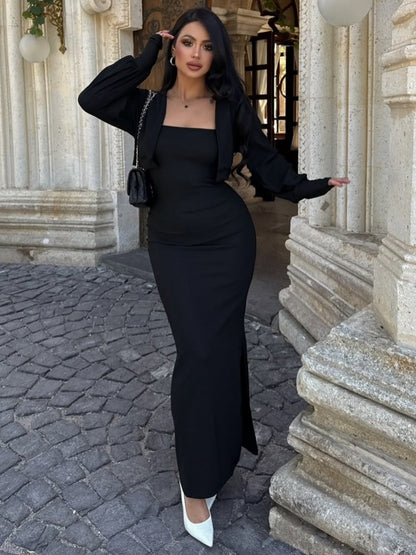 Women Autumn Long Sleeve Top Sexy Pure Want Sheath Dress Two Piece Sets by Ragazza
