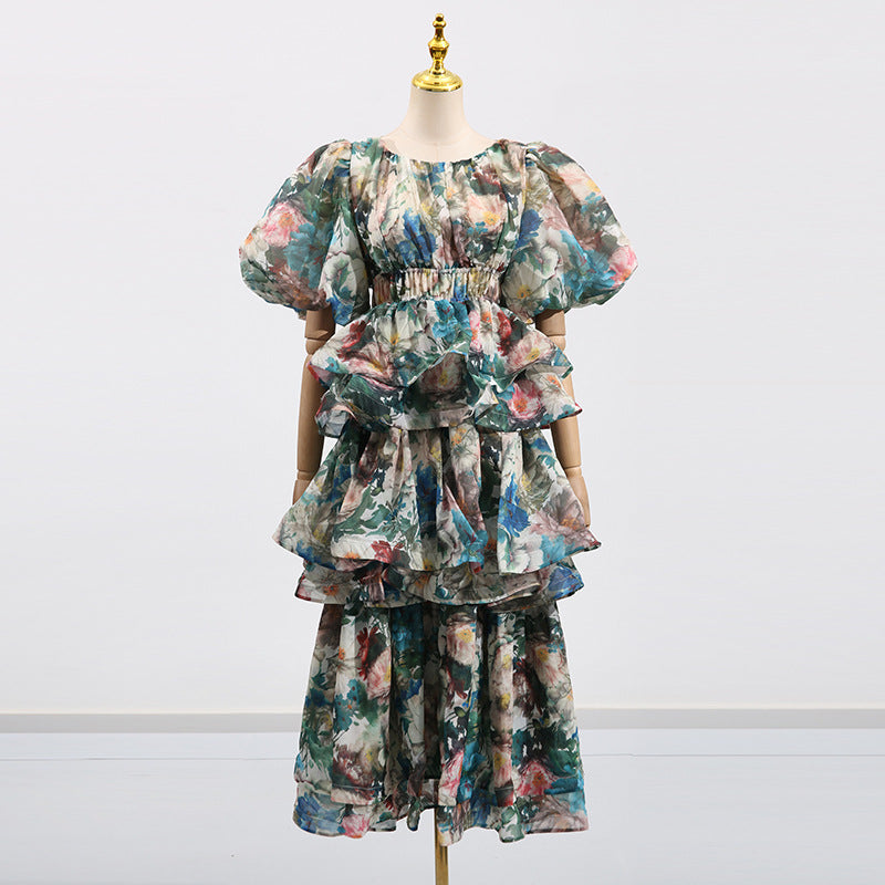 Elegant Retro Tiered Dress Multi Layer Ruffled Elegant High Sense Maxi Dress Women by Ragazza