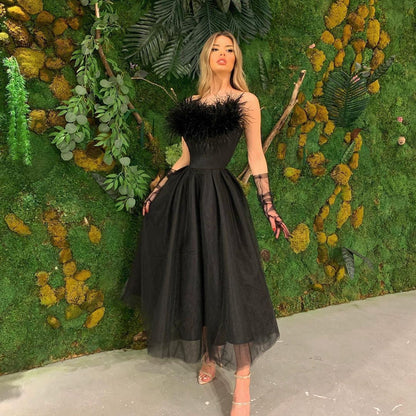 Spring Summer Women Clothing Feather Straps Tulle Elegant Evening Dress by Ragazza