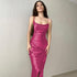 Sexy Sexy Low Cut Satin Split Sling Dress Slim Backless Maxi Dress by Ragazza