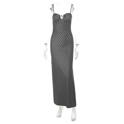 Sexy Suspenders Hollow Out Cutout Polka Dot Printed Dress Women Summer Sexy Dress  DestGlow