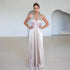 Summer Elegant Deep V Plunge Silky Satin Dress Stitching Halter Waist Tight Sexy Dress by Ragazza