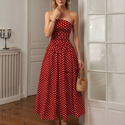 Summer Polka Dot Tube Top Dress Women Slim Fit A line Dress  DestGlow