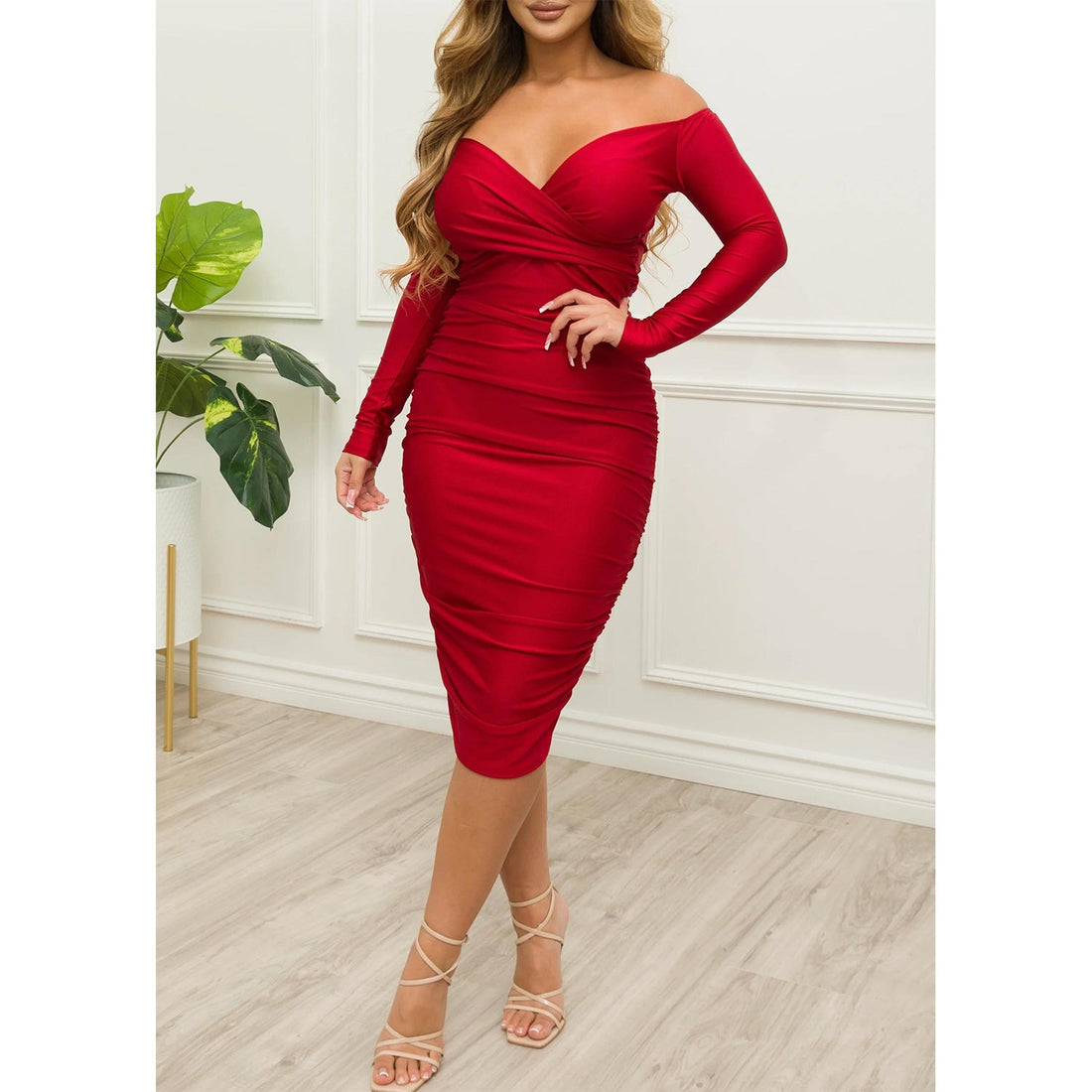 Autumn Winter Women Clothing Sexy Off The Shoulder Ruffle Hip Long Sleeve Dress by Ragazza