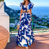 Summer Women Printed V Neck Sexy Waist Lace Up Pleated Dress by Ragazza