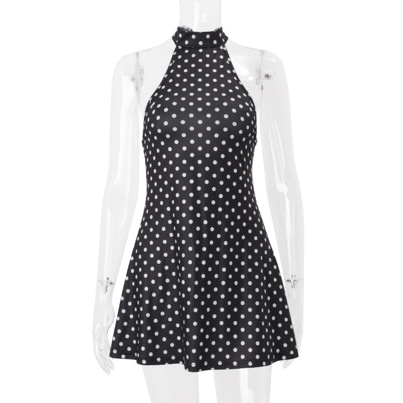 Women Clothing Summer Polka Dot Printed Sexy Backless Waist Trimming Dress by Ragazza