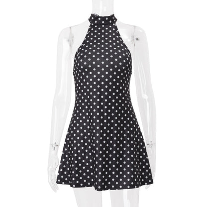 Women Clothing Summer Polka Dot Printed Sexy Backless Waist Trimming Dress by Ragazza