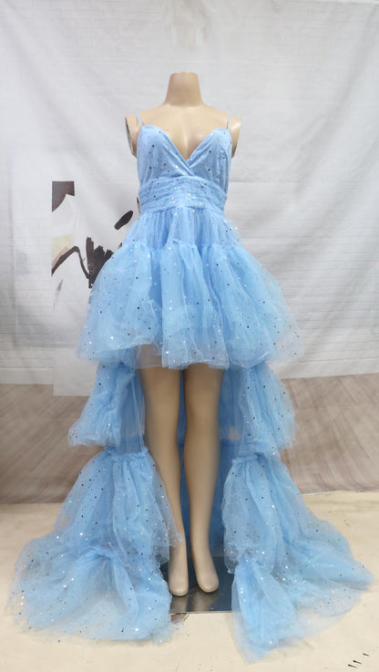 Sexy Strap Wedding Dress Blue Long Tail High Waist Tail Wedding Bridesmaid Dress by Ragazza