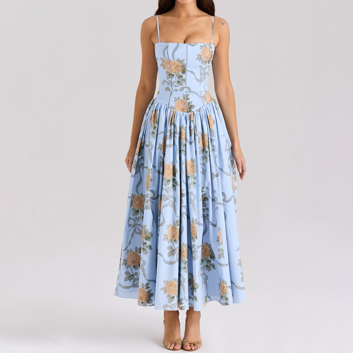 Sexy Printing Slip Dress Summer Slim Fit Backless Maxi Dress Elegant High Sense Summer Beautiful Dress by Ragazza