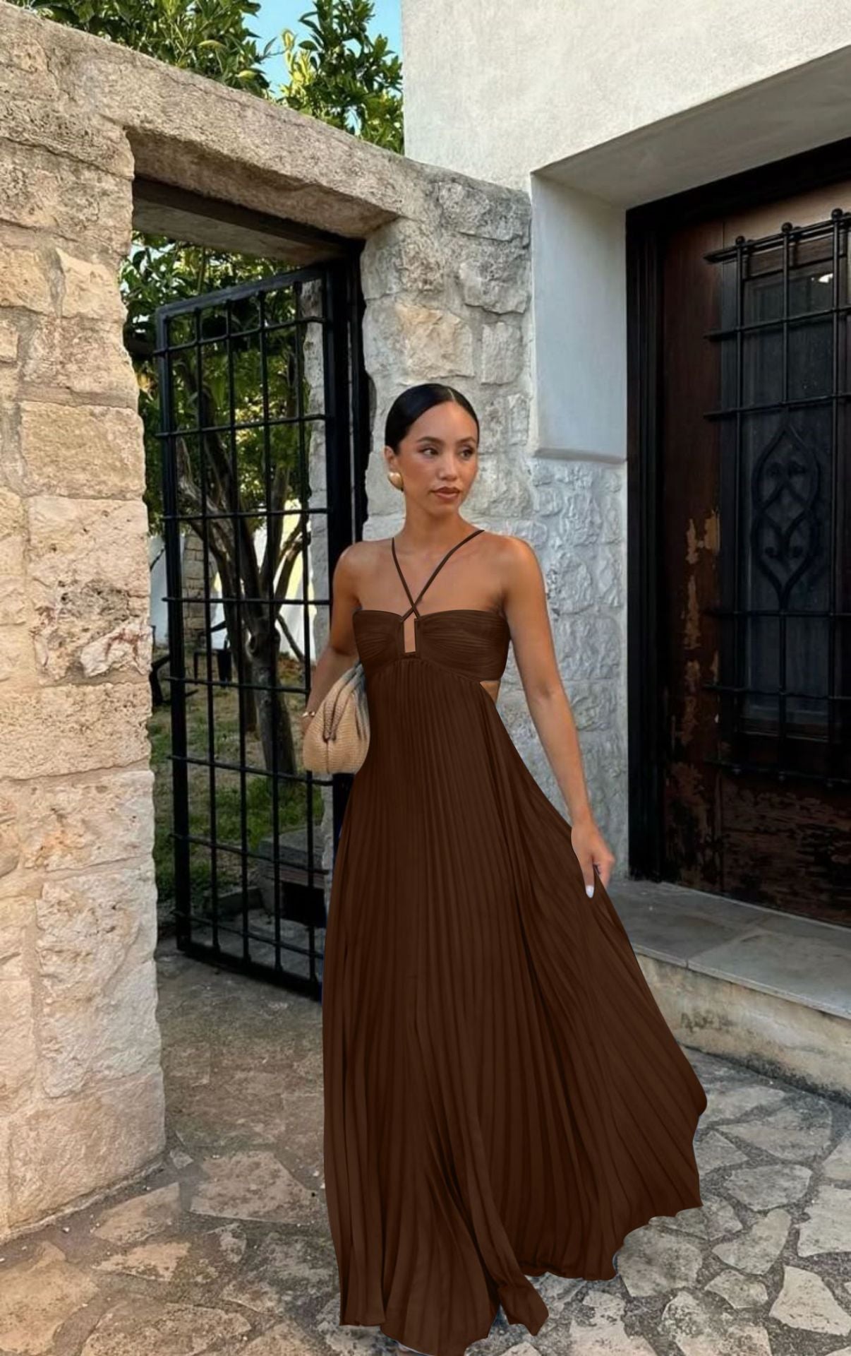 Summer Solid Color Tube Top Pleated Sleeveless Sling Dress by Ragazza
