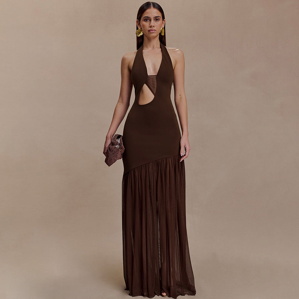 Women Dress Elegant Halter Sexy Cutout Pleated Backless Sheath Dress by Ragazza