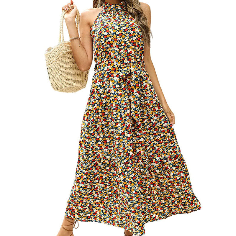 Dress Printed Halter High Waist Slim Beach Dress Women by Ragazza