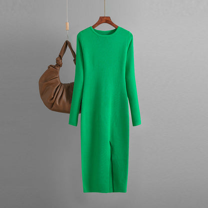 Autumn Winter Slim Fit Knitted Dress Women Inner Wear Outer Wear Mid Length Long Sleeve Tight Bottoming Hip by Ragazza