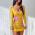 Floral Sheath Waist Controlled Sexy Long Sleeve U Neck Dress by Ragazza