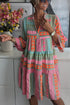 Women Stand Alone Autumn Clothing Printed V-neck Three Quarter Sleeve Dress by Ragazza