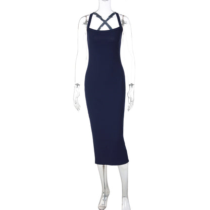 Niche Sexy Halterneck with Suspenders French Dress Women Backless Slim Fit Figure Flattering Hip Dress by Ragazza