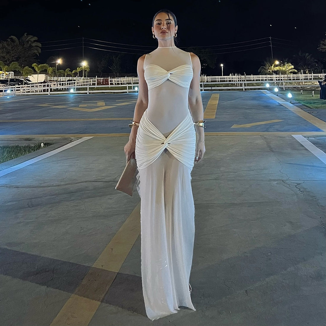 Spring Evening Sheer Mesh Sexy Solid Color Sheath Women Dress by Ragazza