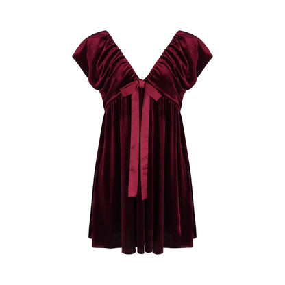 Autumn Winter V neck Bow Pleuche Party Women Dress by Ragazza