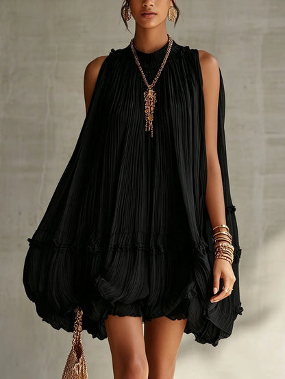 Sleeveless Pleated Dress Women Loose Big Hem A line Girl Dress Holiday Dress  DestGlow