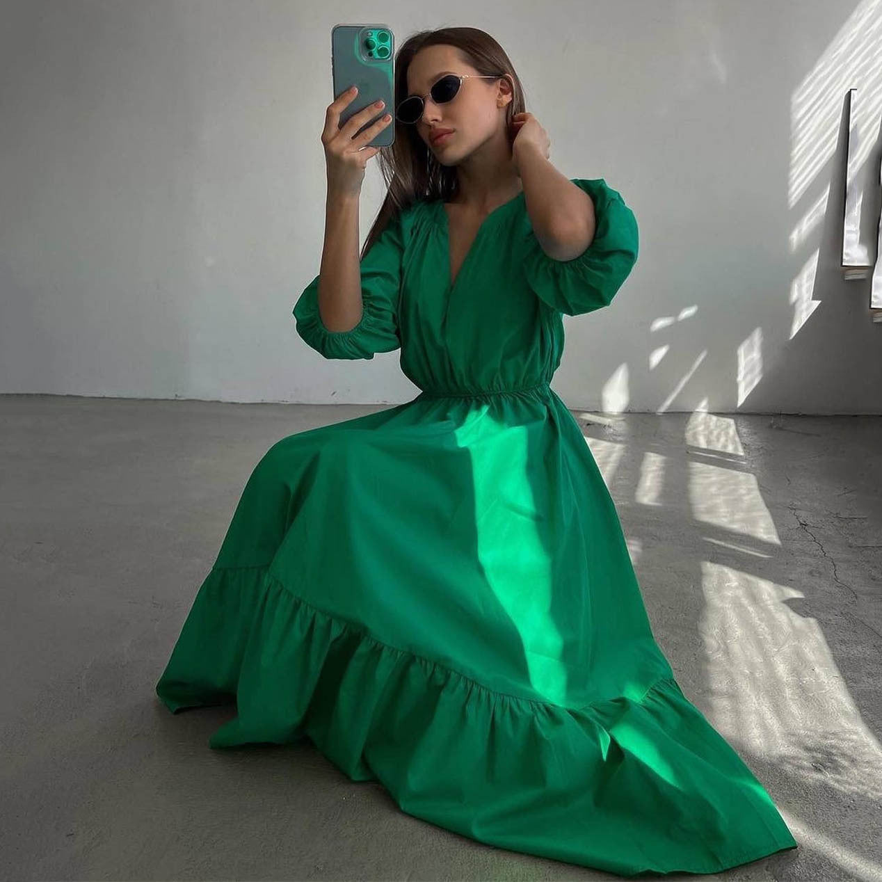 V neck Dress Office High Waist French Half Sleeve A line Dress Women Casual Dress Summer by Ragazza