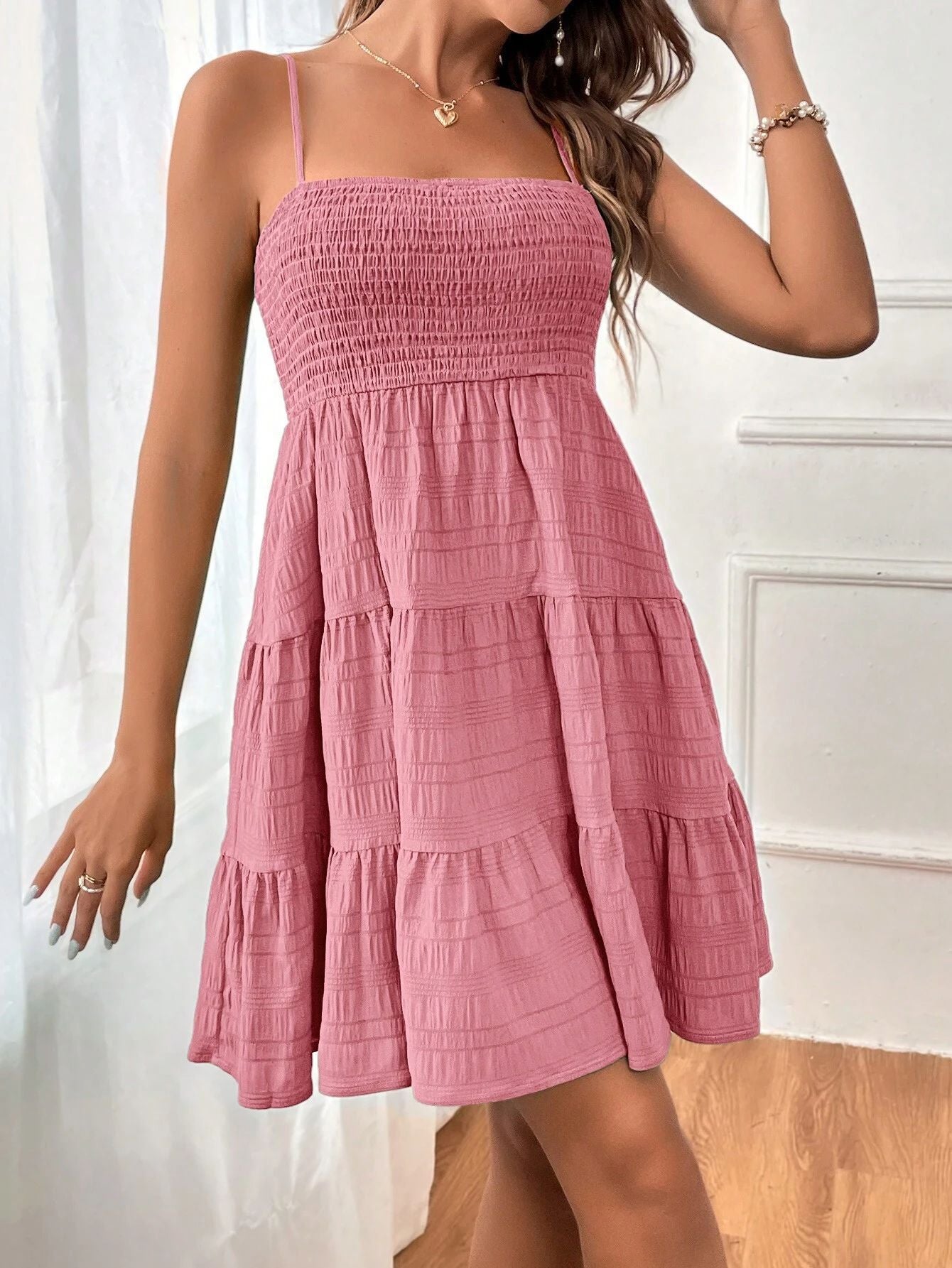 Women Clothing Summer off Neck Camisole Solid Color All Matching Texture Dress by Ragazza